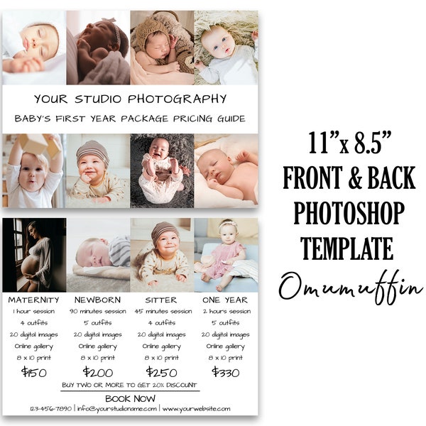 Baby's First Year Package Photography Pricing Guide Template, Newborn Marketing Pricing List Sheet Template, Photoshop PSD INSTANT DOWNLOAD