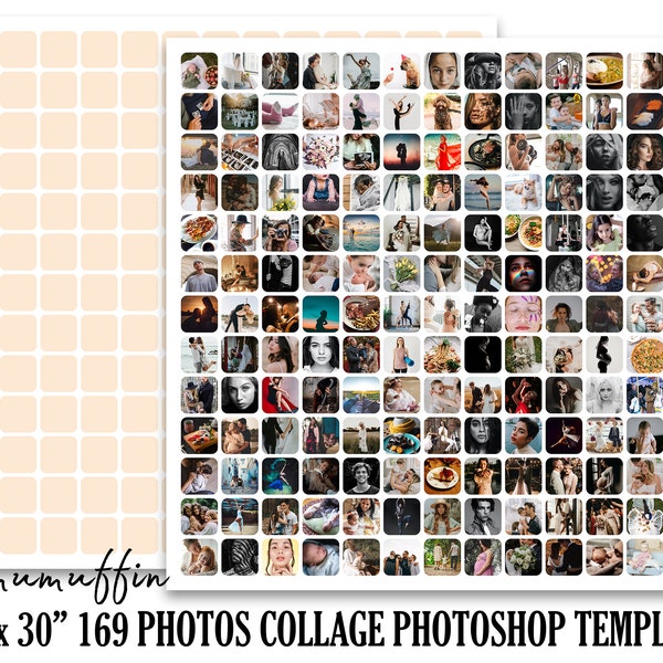 30x30 Wall Display Collage Template 169 Photos, Big Photography Collage, School Composite, Wedding Poster, Photoshop PSD INSTANT DOWNLOAD