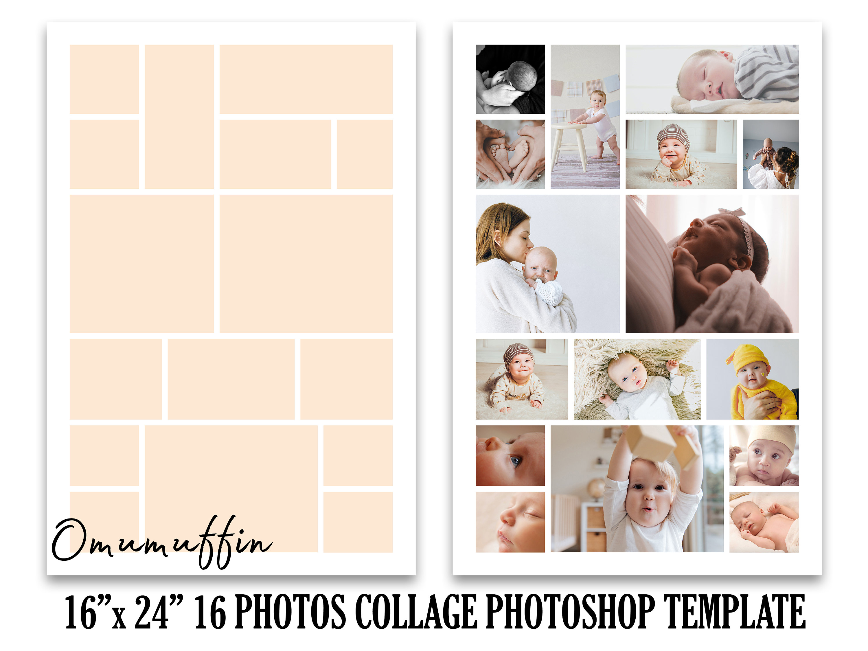 Photo Collage Template in 18x24, Photoshop Template, Family Photo Collage,  Wall Poster Collage, Portfolio, Scrapbook & Storyboard Template -   Israel