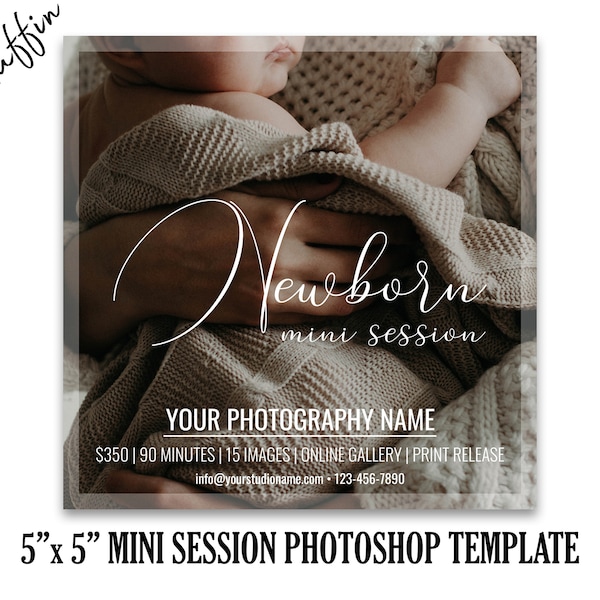 Newborn Mini Session Template, Photography Marketing Board, Newborn Birth Advertising Flyer, Booking Now Ad, Photoshop PSD INSTANT DOWNLOAD