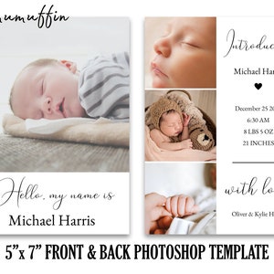 5 x 7 Geburt Ankündigung Vorlage - Neugeborene Baby Boy & Mädchen Ankündigung - Fotografie Foto Collage Vorlage - Photoshop PSD INSTANT DOWNLOAD