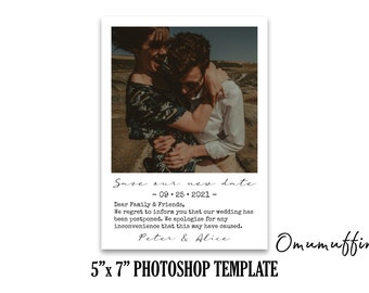 5x7 Save Our New Date Template, Change The Date Template, Wedding Postponed Announcement, Change Of Plans, Photoshop PSD INSTANT DOWNLOAD
