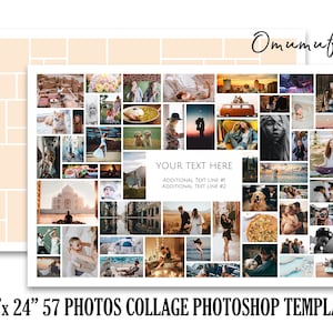 36x24 Photo Collage Template for 57 Photos, Wedding Storyboard, Graduation Poster, Funeral Composite, Baby Collage, Memorial, Photoshop PSD