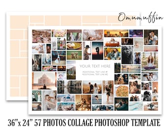 Mall för fotokollage i 36x24-format för 57 foton, bröllopsstoryboard, examensaffisch, begravningskomposit, babykollage, minnesmärke, Photoshop PSD