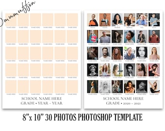 8x10 School Portrait Composite Photo Template for 30 photos, Photo Collage Template for Class & Yearbook, Photoshop PSD INSTANT DOWNLOAD
