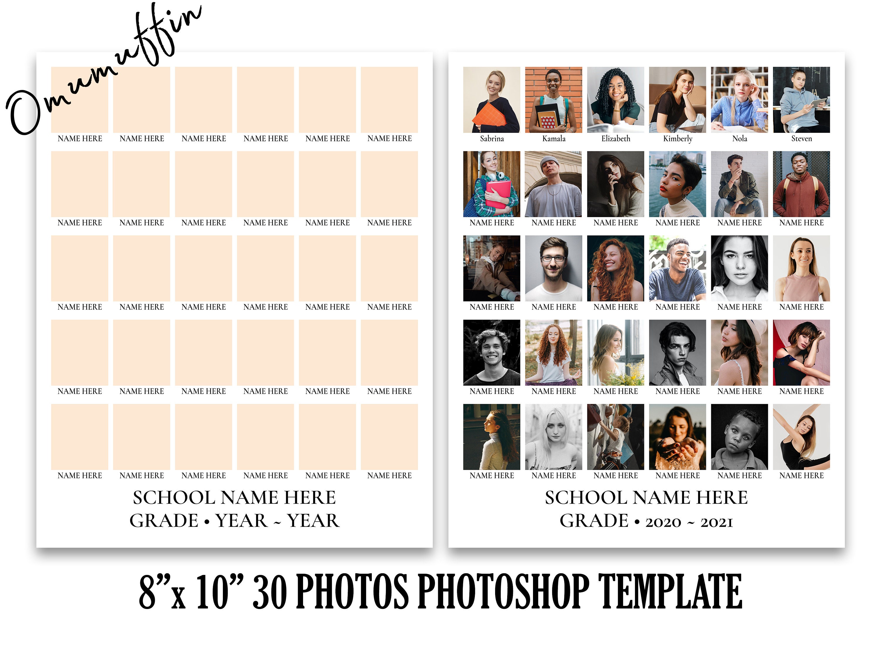 8x10 School Portrait Composite Photo Template for 30 photos, Photo