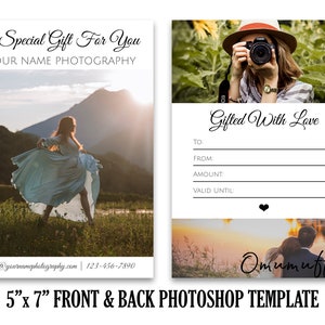 Modèle de certificat-cadeau 5x7 photographie, modèle de certificat-cadeau pour les photographes, conception de cartes-cadeaux, Photoshop PSD *TÉLÉCHARGEMENT INSTANTANÉ*