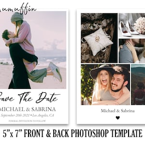 5x7 Guardar la tarjeta de fecha, Anuncio de compromiso, Tarjeta de plantilla de boda, Plantilla de collage de fotos de fotografía, Photoshop PSD * DESCARGA INSTANTE *