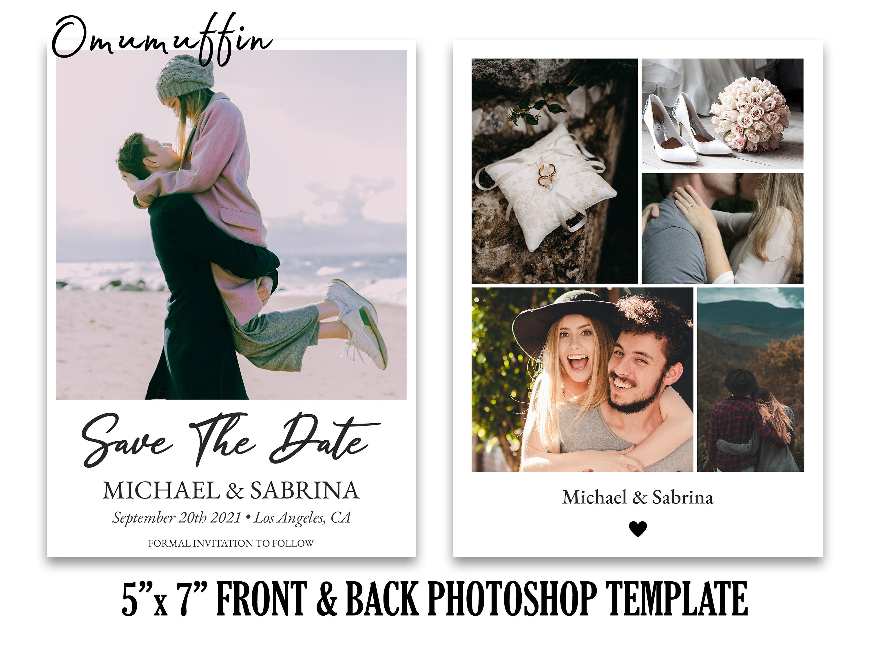5x7 Save the Date Card, Engagement Announcement, Wedding Template Card, Photography Photo Collage Template, Photoshop PSD *INSTANT DOWNLOAD*