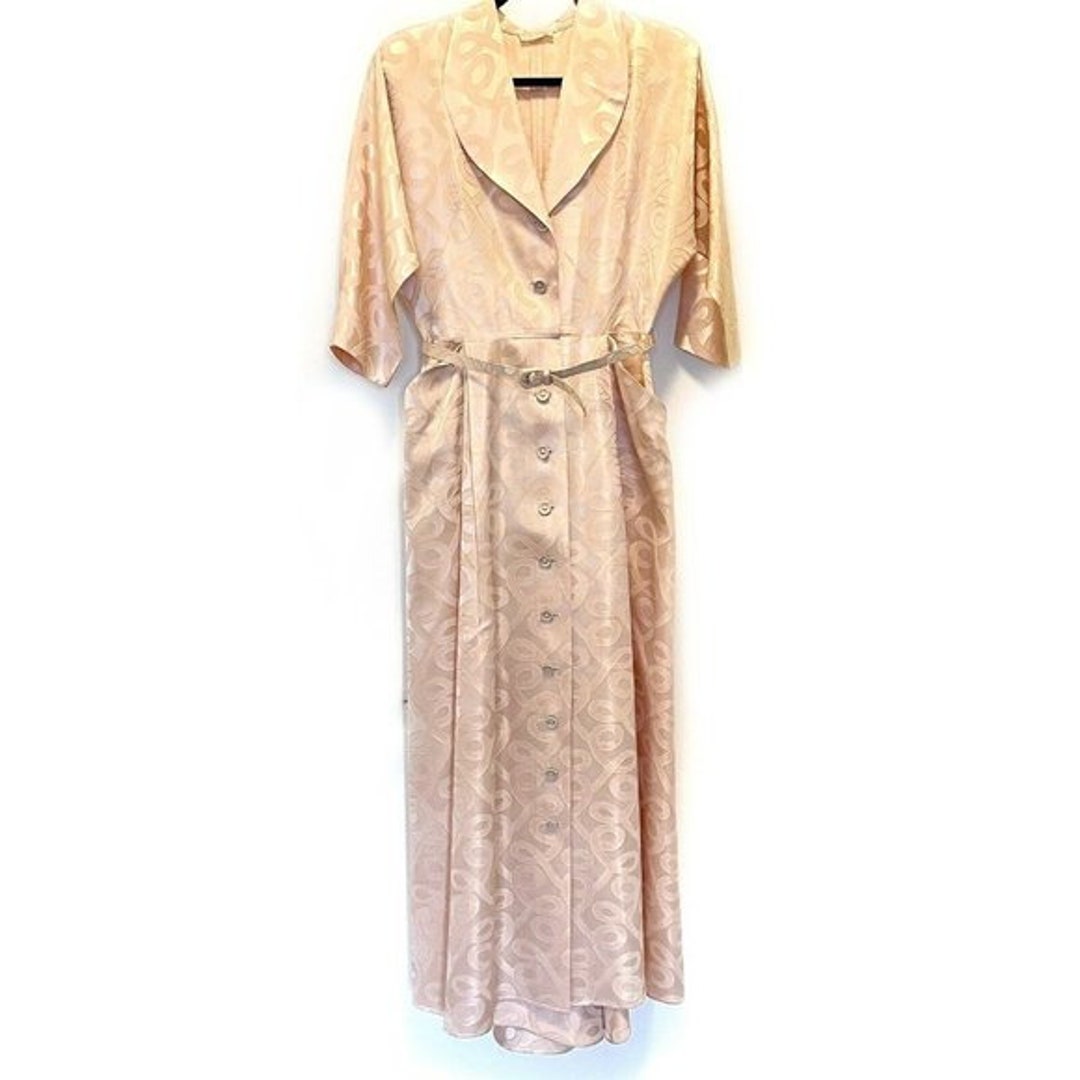 1940s House Dress Coat Robe Pink Jacquard Vintage Bonwit - Etsy