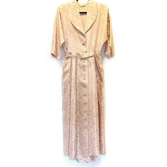 1940s House Dress Coat Robe Pink Jacquard Vintage