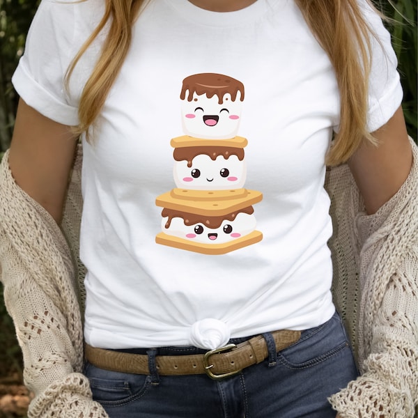 Smores Cute Kawaii Unisex Short Sleeve Shirt S'mores Design Camping Beach Outdoors Gift CoWorker Cute Camping Shirt
