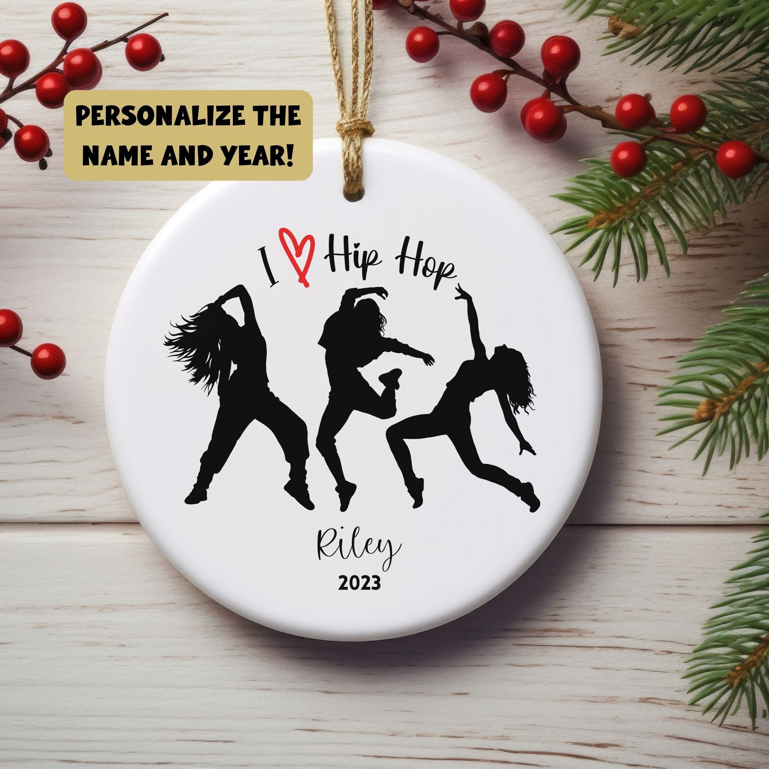Personalize Ornament I Love Hip Hop Female Dancers Ceramic Round Ornament 2.76 in One Sided Design Customize Hip Hop Dancer Daughter Gift