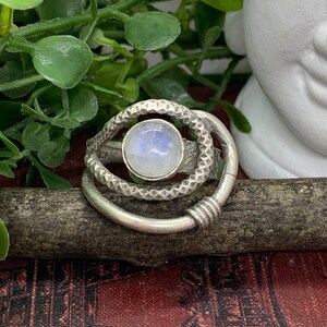Rainbow Moonstone Silver Plated Adjustable Ring