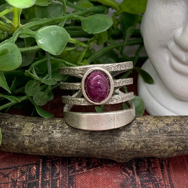 Natural Ruby Silver Plated Adjustable Ring