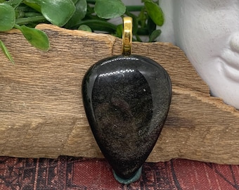 Pendentif en obsidienne dorée et brillante