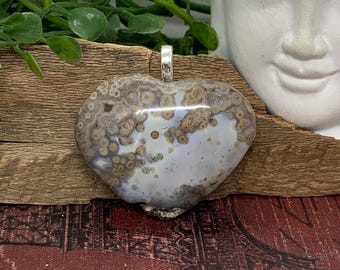 Pendentif coeur en jaspe océan