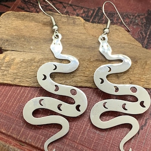 Moon Phase Snake Stainless Steel Earrings