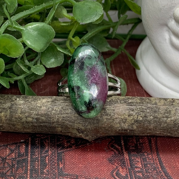 Ruby Zoisite Silver Plated Adjustable Ring