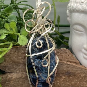 Pietersite Silver Plated Wire Wrapped Pendant