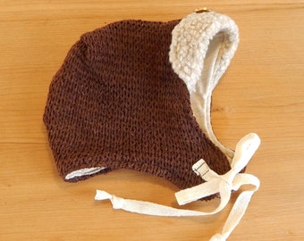 Handmade Recycled Sweater Knit Baby Hat Orange Baby Helmet Hat Baby Gift Baby Hat with Flower Applique