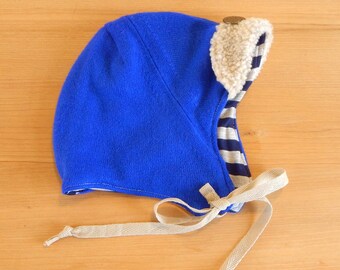 Handmade Recycled Sweater Knit Baby Hat Orange Baby Helmet Hat Baby Gift Baby Hat with Flower Applique