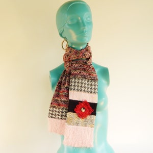 Handmade/Handwoven Artisan Scarf, Recycled Fabric Scarf, Pink Gray Scarf, Perfect Gift