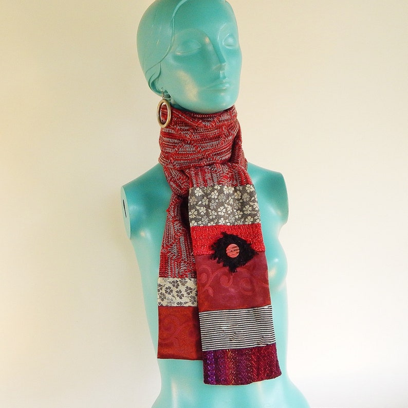 Handmade/handwoven Artisan Scarf, Recycled Fabric Scarf, Red Sweater