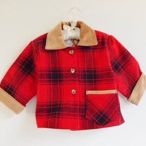 Handgemaakte Rood & Zwart Oregon Infant Fall WinterJack, Maat 6-12 maanden