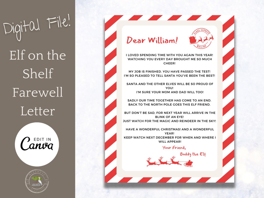 Elf on the Shelf Goodbye Letter Personalize on Canva Customizable