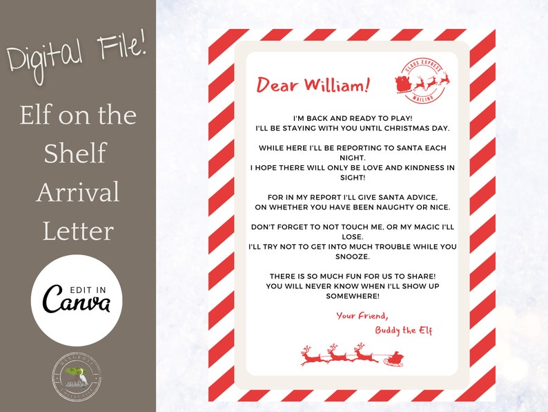 Elf on the Shelf Arrival Letter Personalize on Canva Customizable Printable Elf on the Shelf