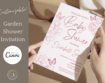 Garden Theme Shower Invitation - Butterfly Garden Baby Shower - Canva Editable Template - Classic Sweet Shower Invitation - Bridal Shower