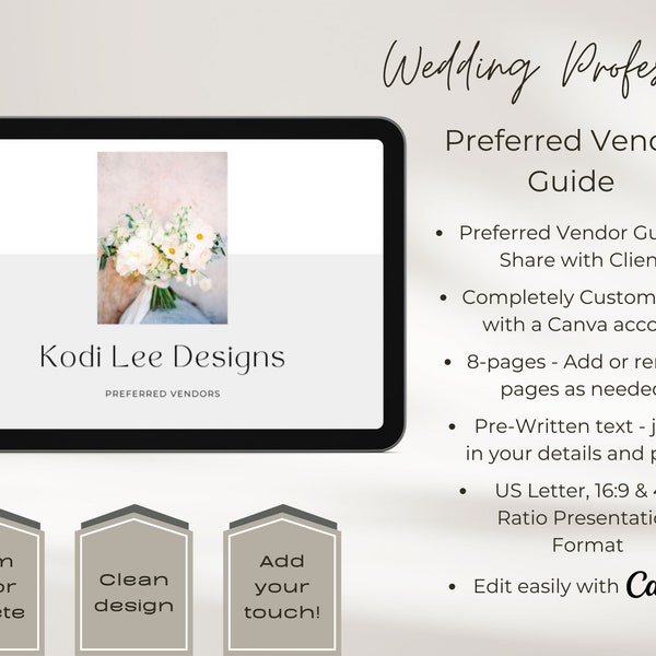 Preferred Vendor Guide Template - Wedding Planner - Event Planner - Wedding Venue  - Editable Template for Wedding Professionals