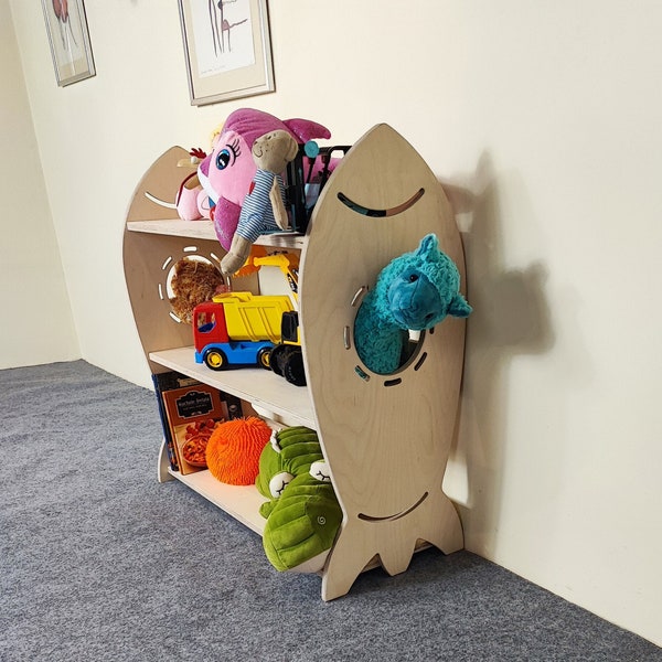Wooden Toy shelf, Rocket, h 80cm/31.5", Modern, fairy-tale, simple bookcase, Montessori bookshelf, Kids room decor