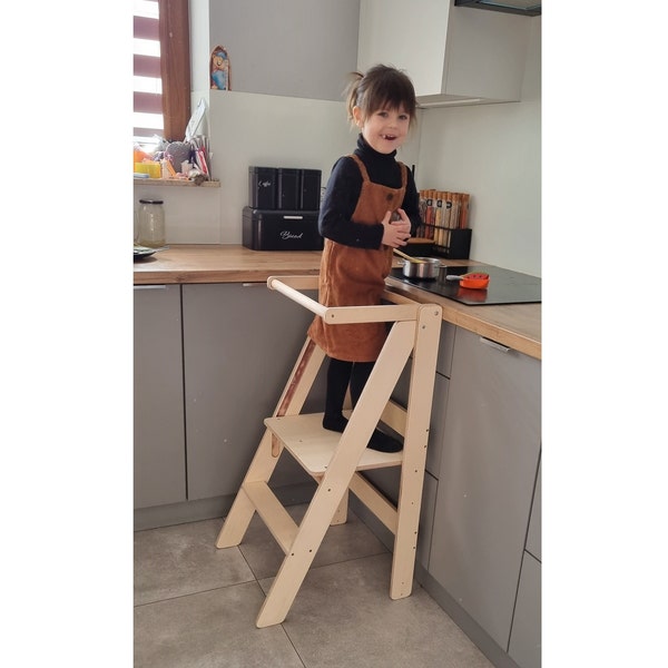 Folding and Adjustable Kitchen Tower Helper, Thin Helper, Foldable Learning Tower, Montessori Furniture