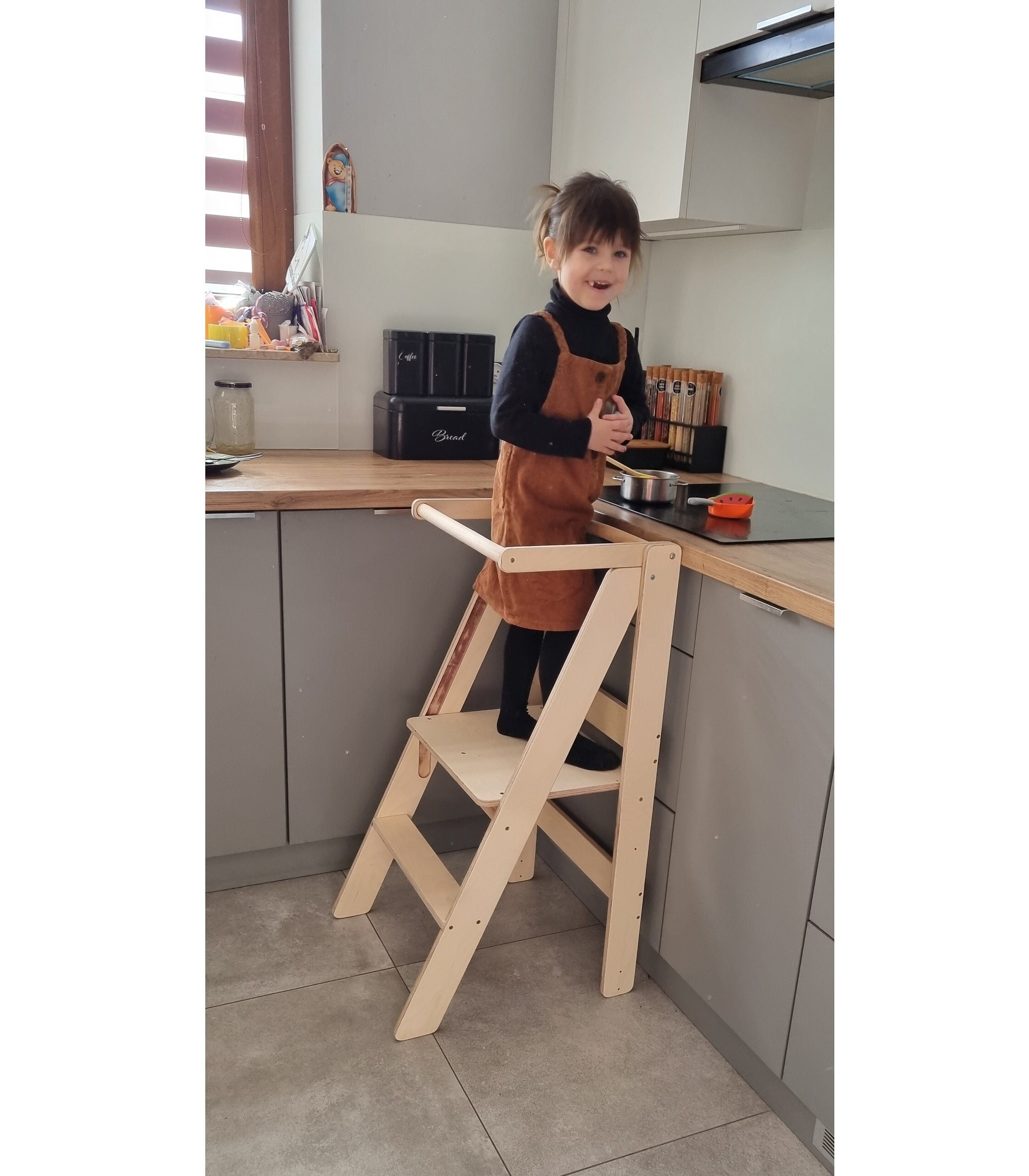 Sgabello Montessori con schienale Sedia didattica in legno per bambini  Torre della cucina Waldorf Palestrina trasformabile Regalo naturale per  bambini -  Italia