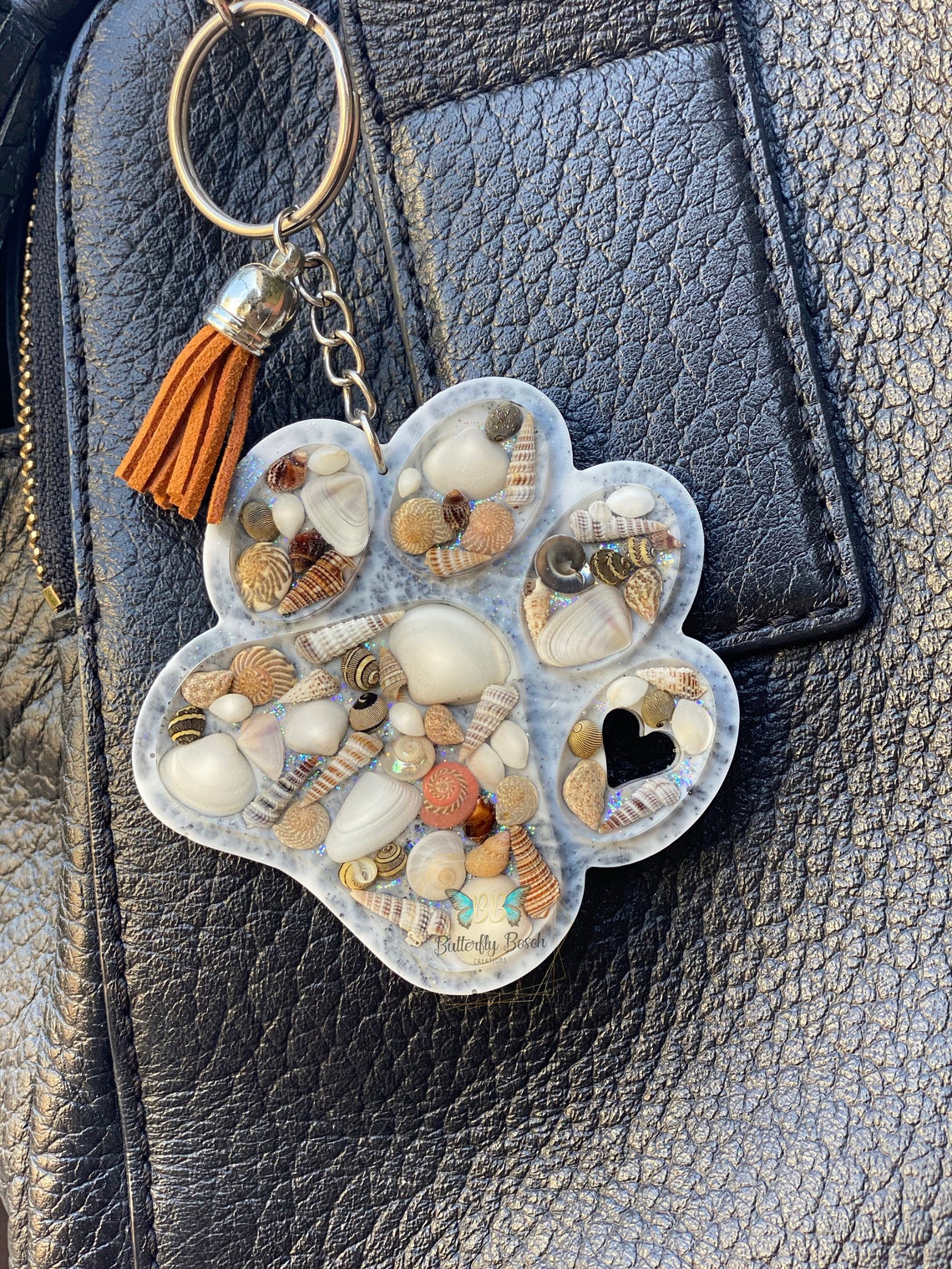 Paw Print Keychain Dog Lover Gift Sand Seashells Etsy