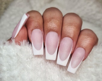 Matte French Tip Nails, French Style Nails, Natural French Nails, French White Press on Nails, Pink and White French Nails