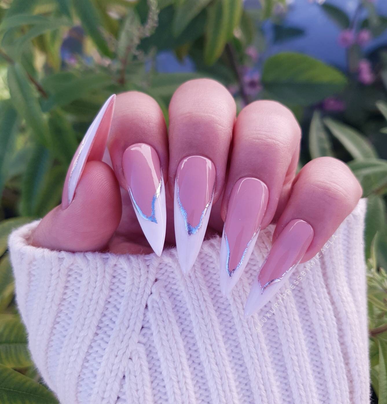 pink and white press on nails