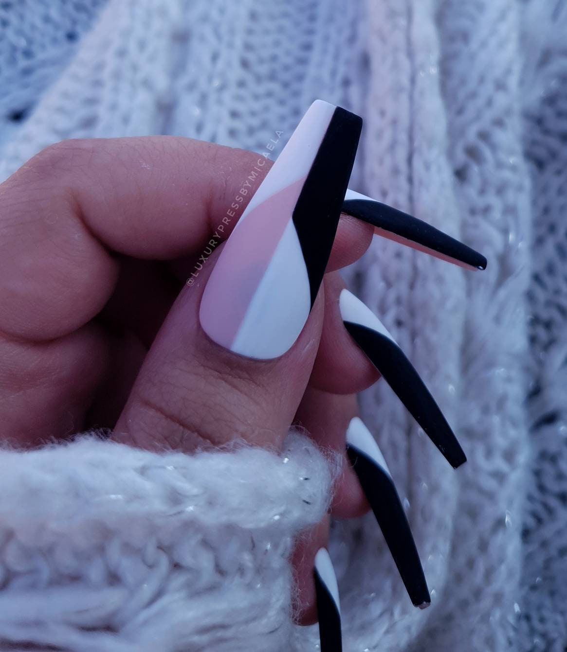 Black And White Chevron Nails Black French Nails White Etsy Australia