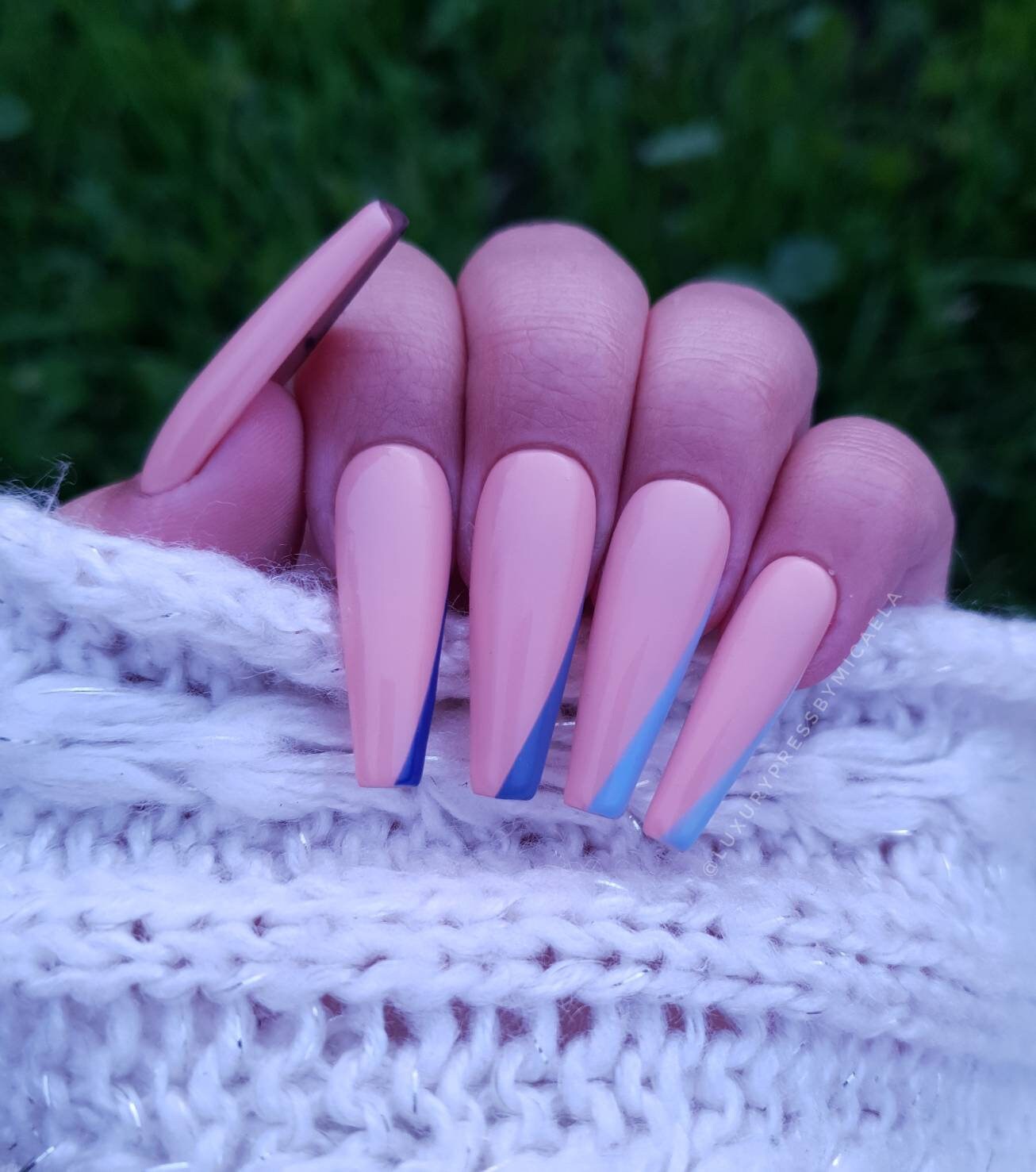 Blue French Press On Nails Multi Blue Nails Etsy