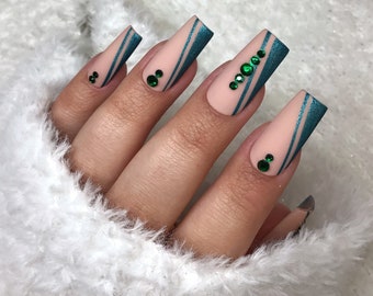 Green French Press on Nails, Emerald Green Press on Nails