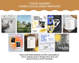 Paquete de plantillas de Canva para ministerio juvenil / Redes sociales de la iglesia / Gráficos editables para Instagram / Publicaciones para el ministerio estudiantil