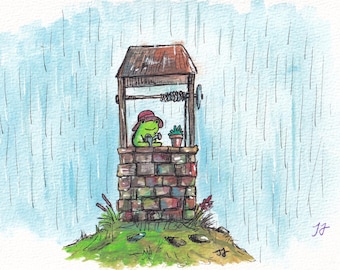 Rainy Frog auf gut Aquarell und Tinte Drucke und Leinwand
