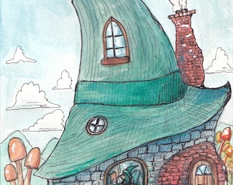 Hexenhut Haus Prints 8,5x11 zoll niedlichen witchy Cottage Kunst