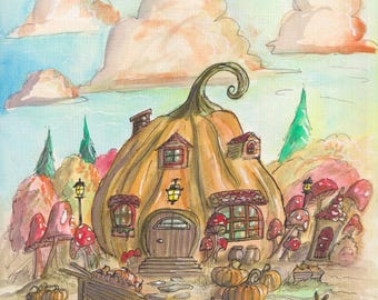 Pumpkin House Prints 30x22cm süsser Cottage Kern Kunst