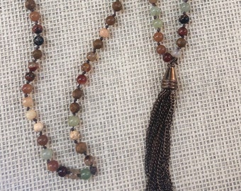 Handmade Double Knotted Necklace Gemstone & Glass Beads