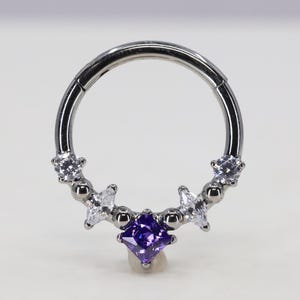 Titanium ASTM F136 (cl119) Zirconia Square Clicker, Hinged Hoop 1.2mm (16ga) suitable for daith, septum, rook, helix, cartilage etc
