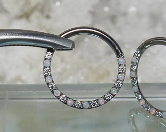 Titanium Fire ASTM F136 (cl27) Opal and CZ Clicker 1.2 mm 16g suitable for Daith, Rook, Septum, Nostril, Cartilage  etc