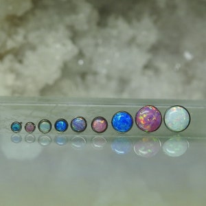 Titanium Fire ASTM F136 (tl03) Opal Bezel Fit Threadless Push Pin 16g-20g 1.2-0.8mm Suitable for Conch, Tragus,  Helix, Medusa, Labret, ect